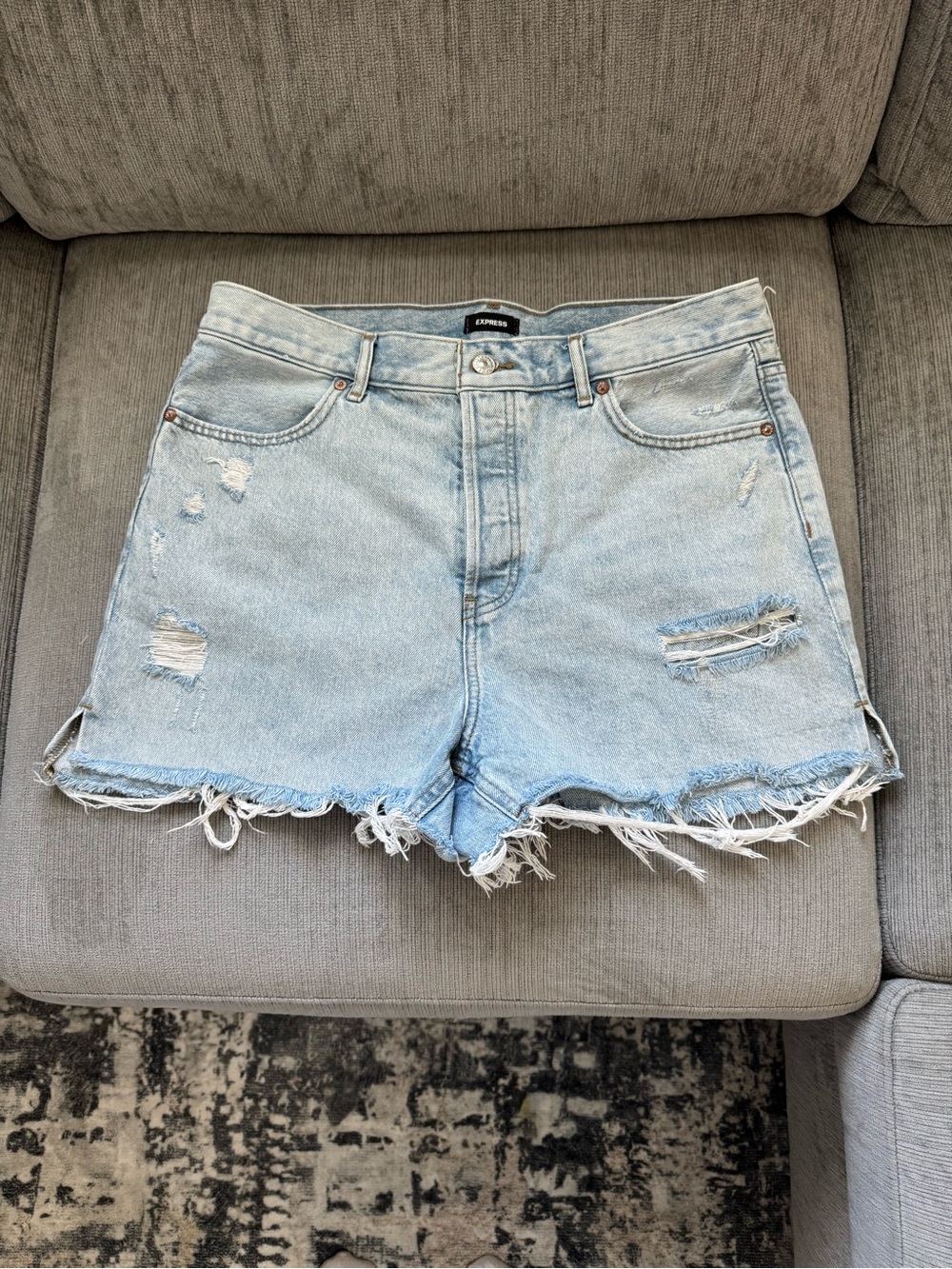 Express Light Blue Distressed Denim Cutoff Shorts